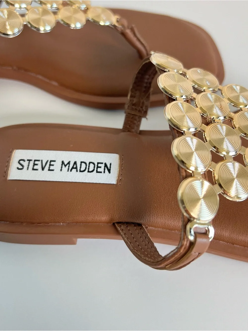 Steve Madden Bellamy Sandals Gold-Embellished Brown Size 6.5